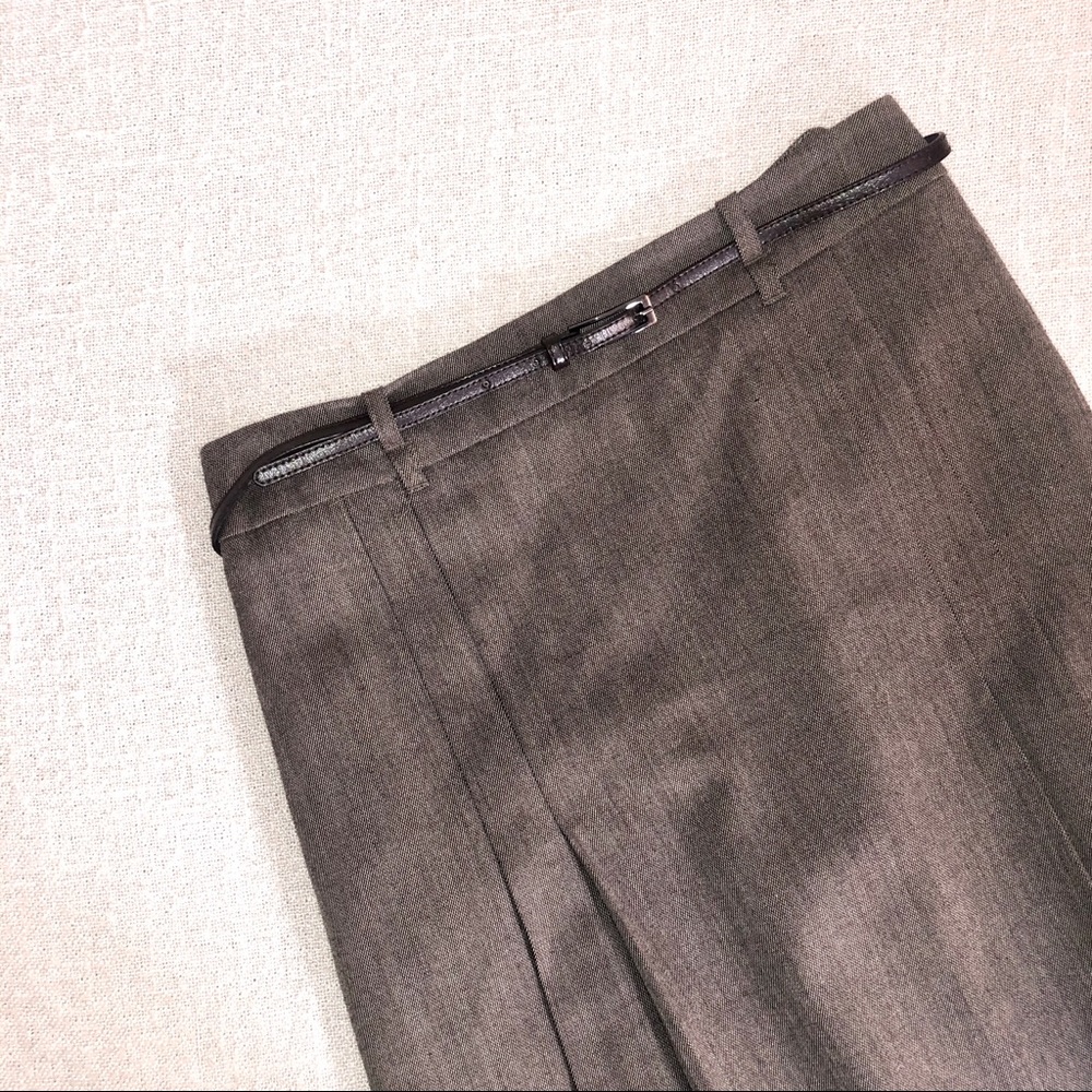 LOFT|WOOL BLEND GREY TAN PLEATED SKIRT W/ BELT|2